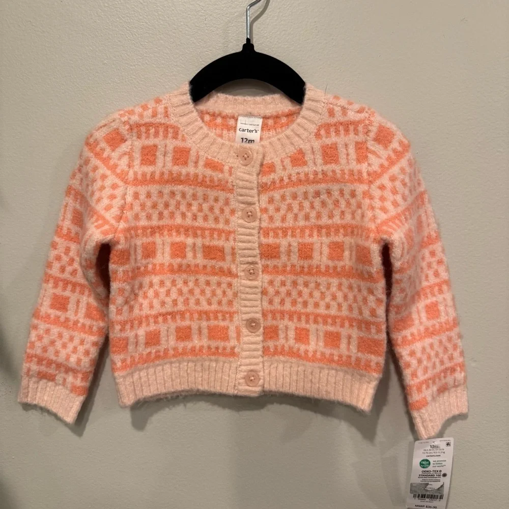 Carter’s NWT Knit Peach and Coral Sweater Cardigan Size 12 Month